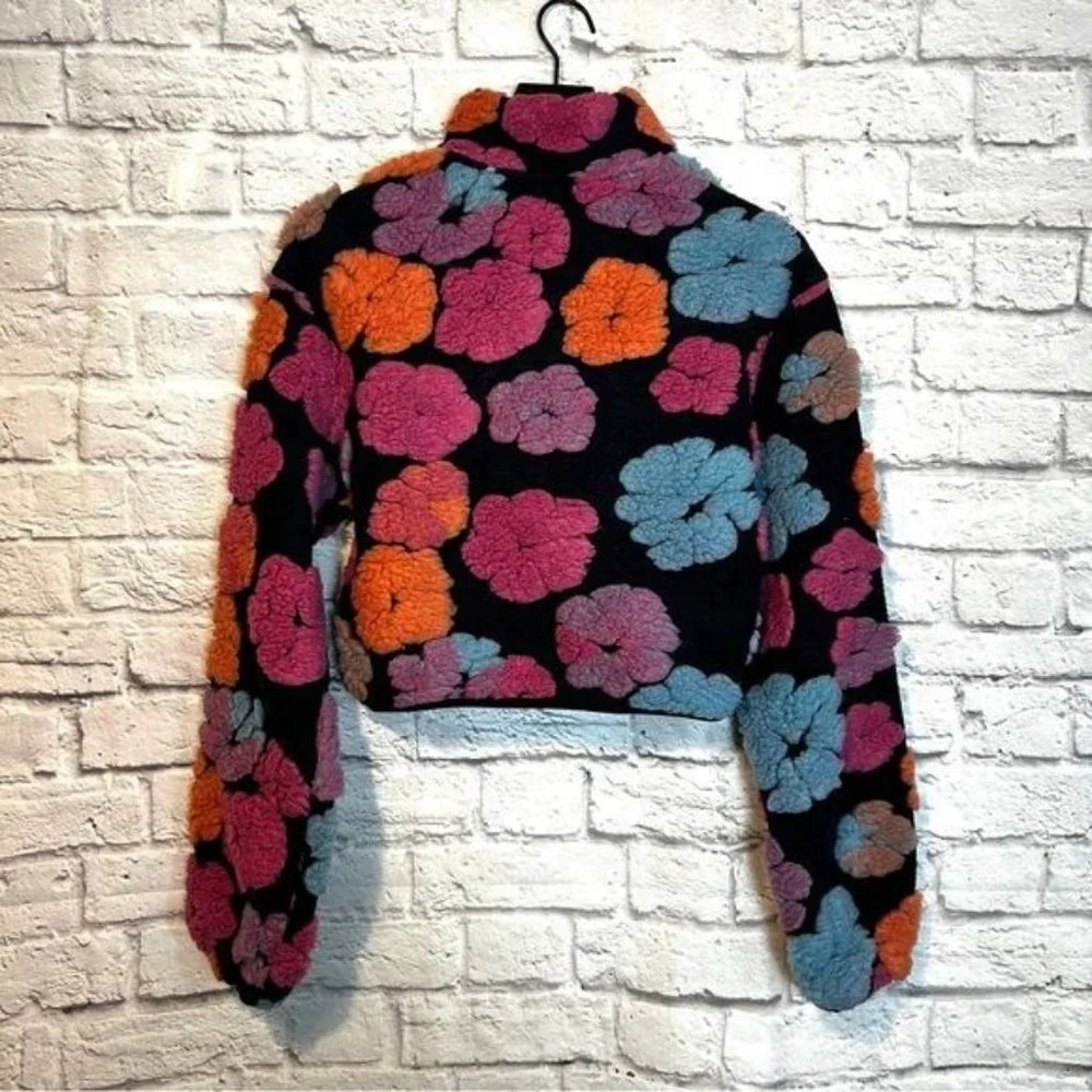 Cider floral fuzzy Bohemian zipper front cardigan sweater Size Small New - Picture 2 of 8